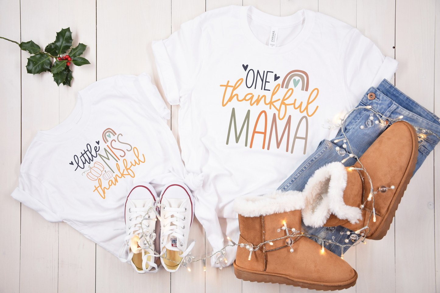 Rainbow & Pumpkin One Thankful Mama & Thankful Mini Tee Combo