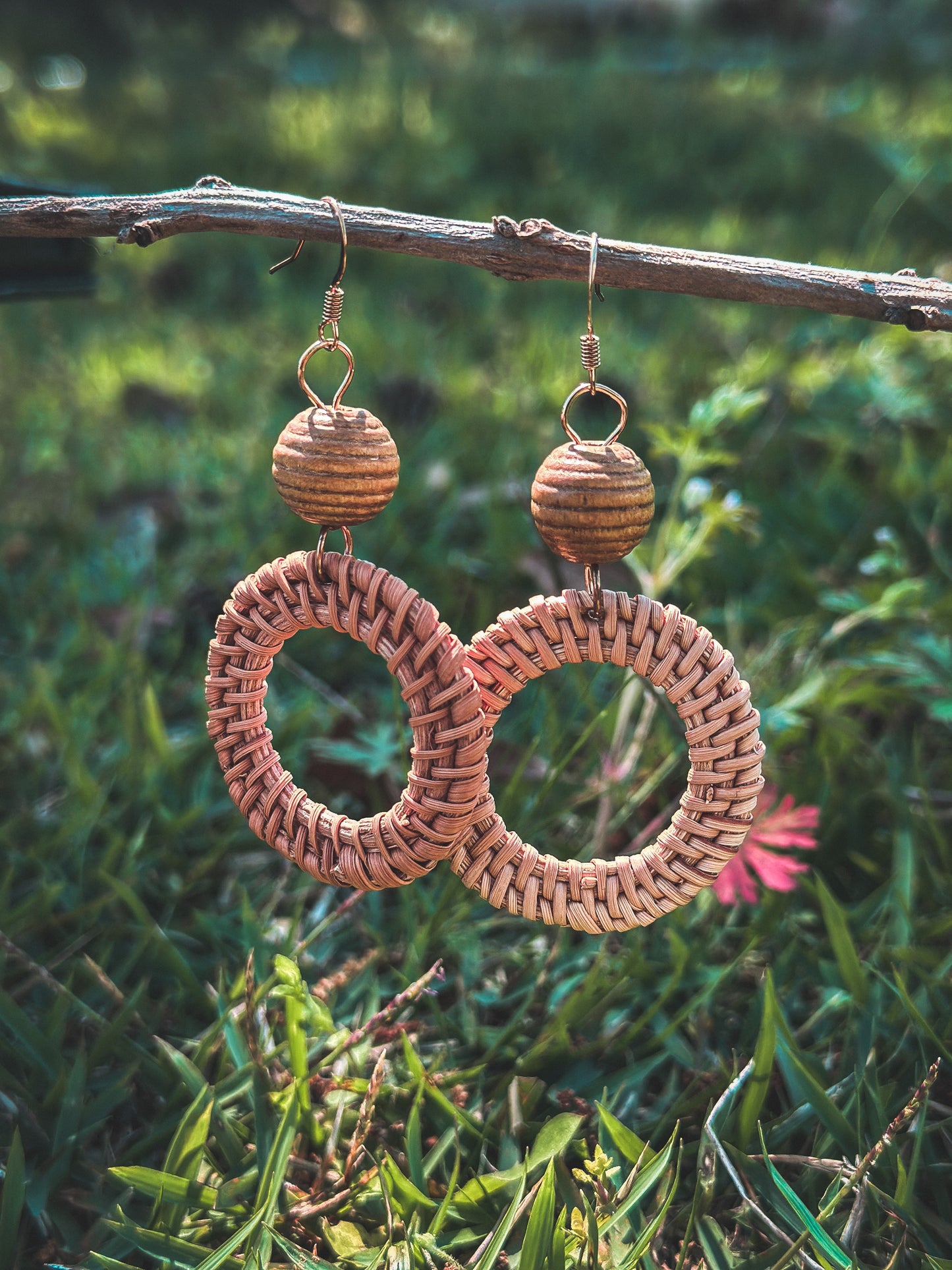 Round Woven Wicker Dangle Earrings