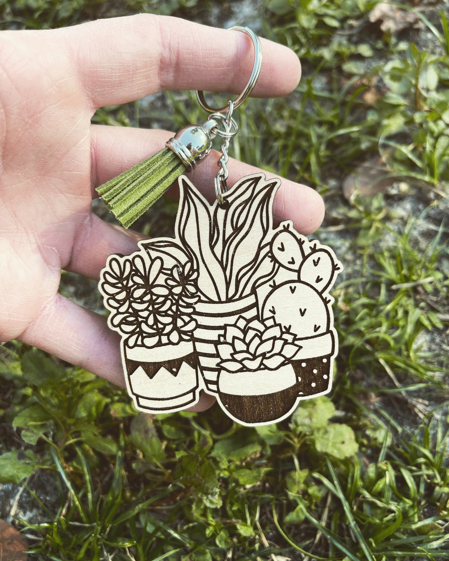 Wood Succulent Keychain