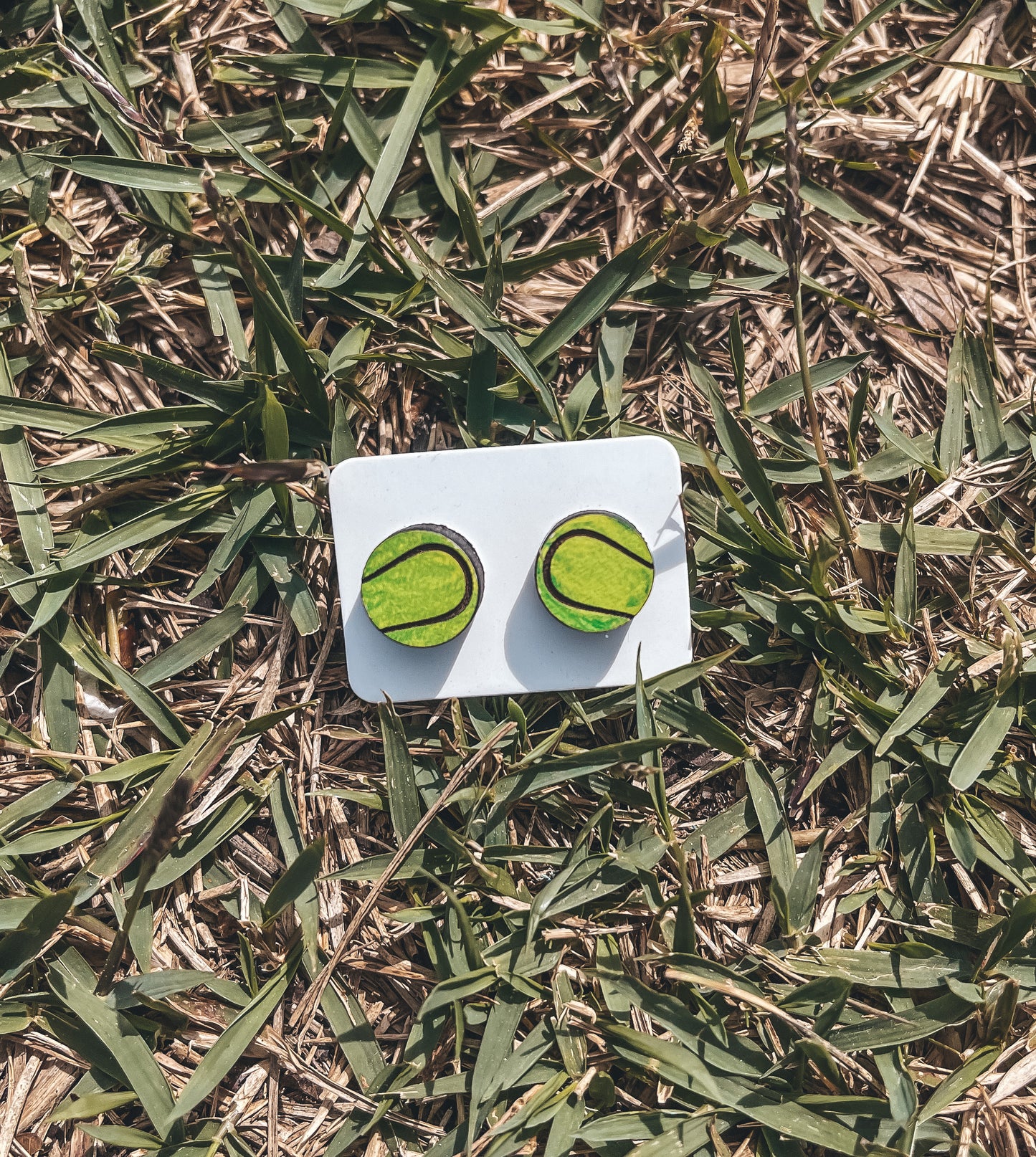Tennis Ball Wood Earrings
