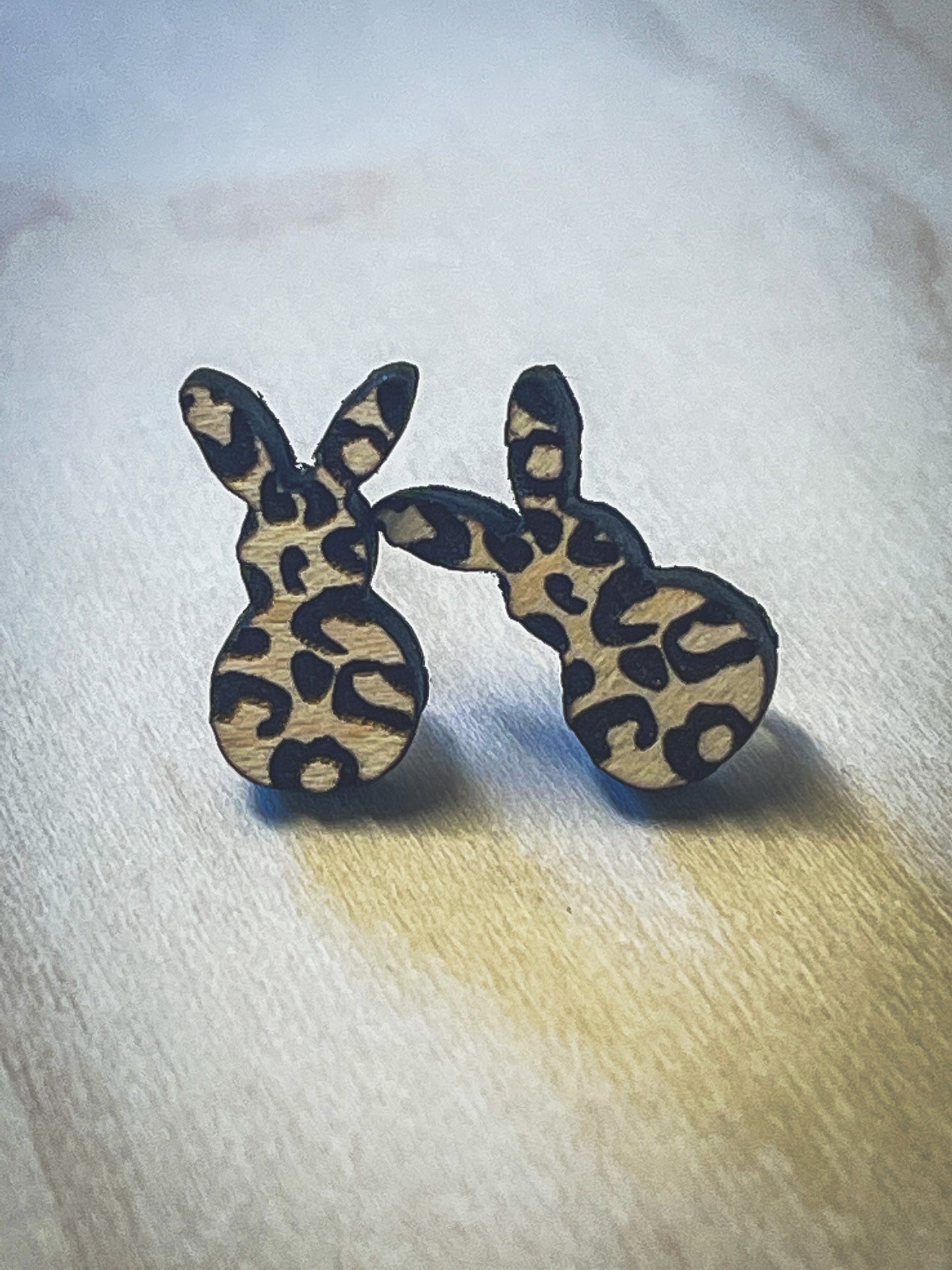 Leopard Bunny Wood Earrings