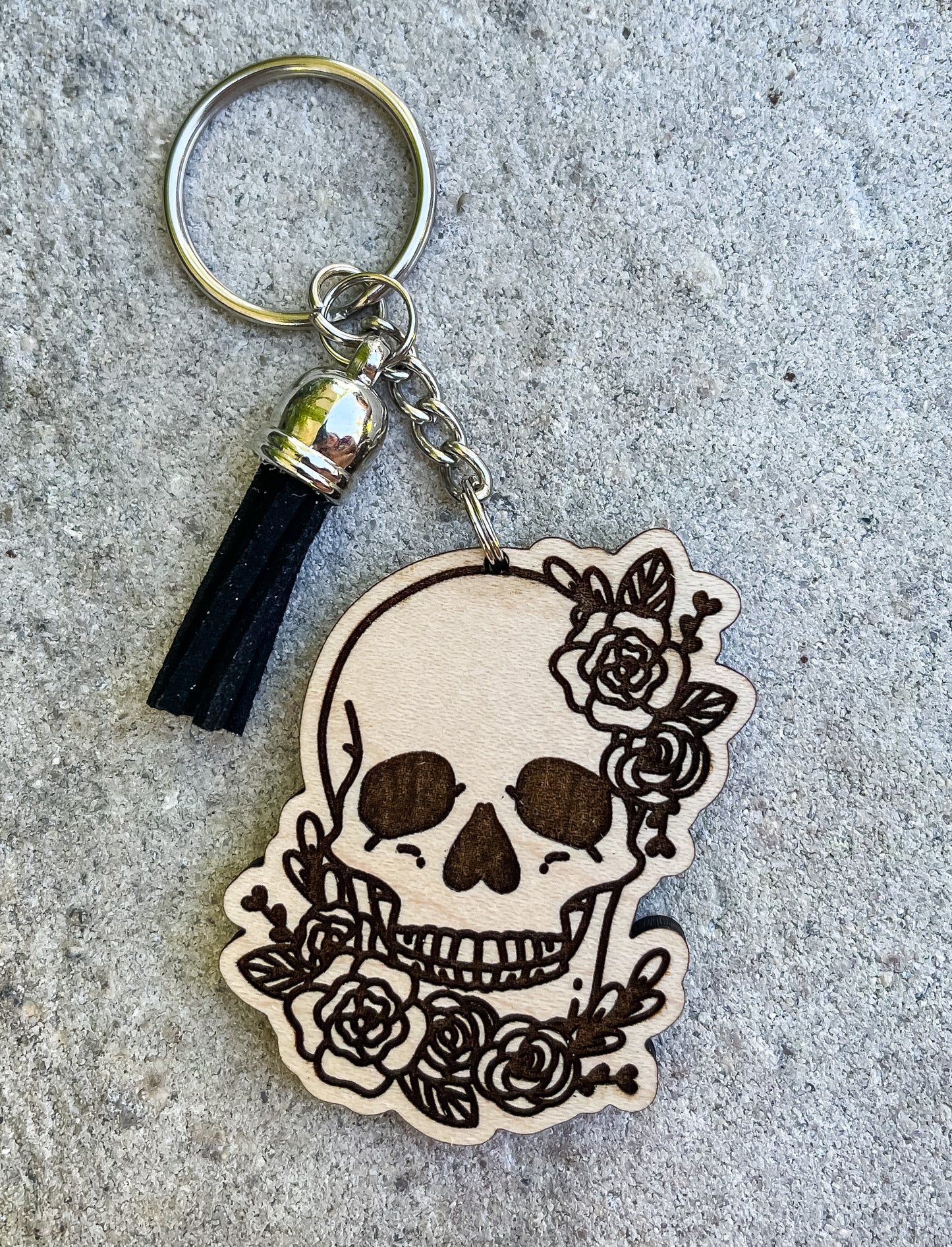 Floral Skull Key Chain with Tassel