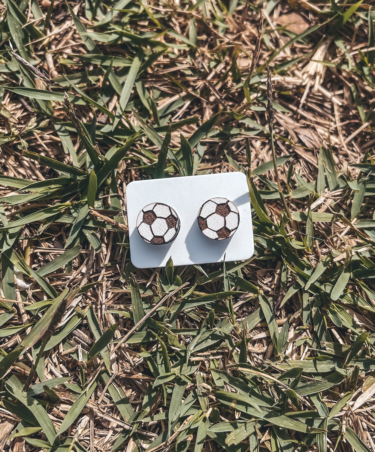 Soccer Ball Wood Earrings