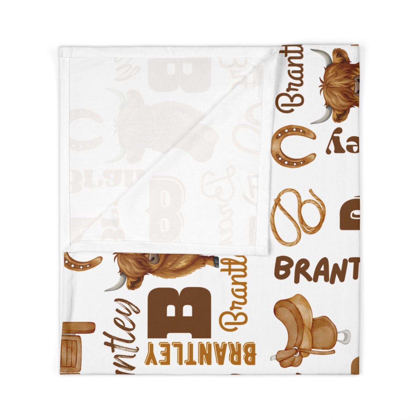 Personalized Baby Swaddle Blanket — Brown Western Cowboy Name Pattern (Brantley)