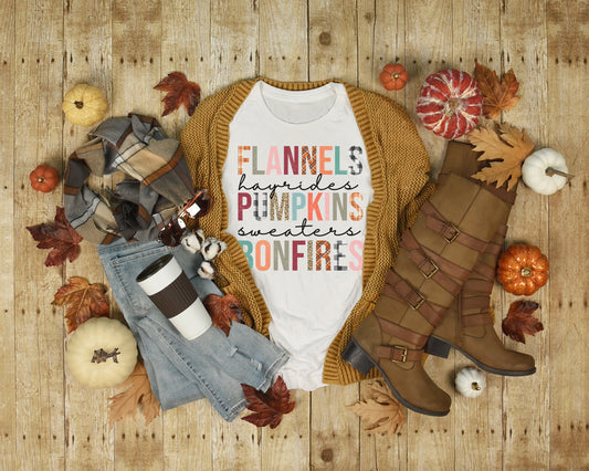 Flannels, Hayrides, Pumpkins, Sweaters, Bonfires Tee
