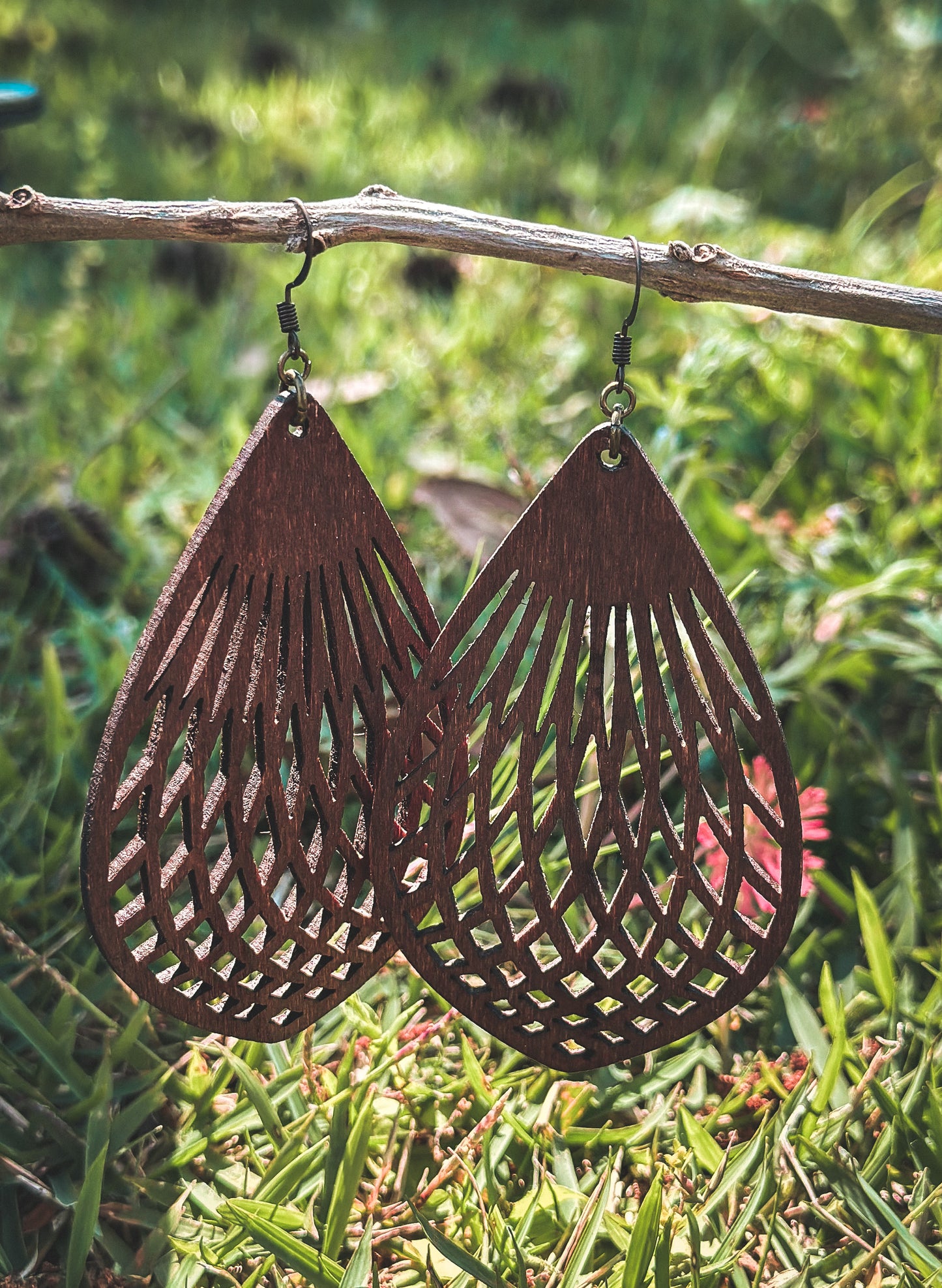 Wood Teardrop Dangle Earrings