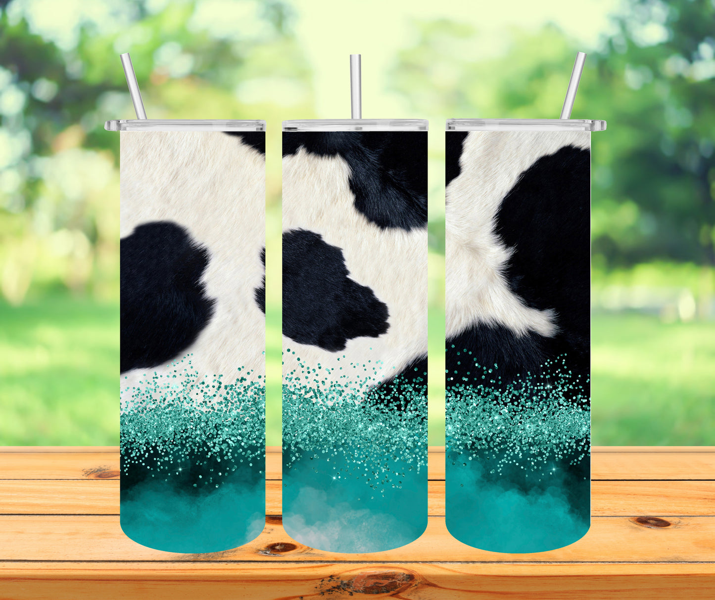 Teal Cow Print Tumbler
