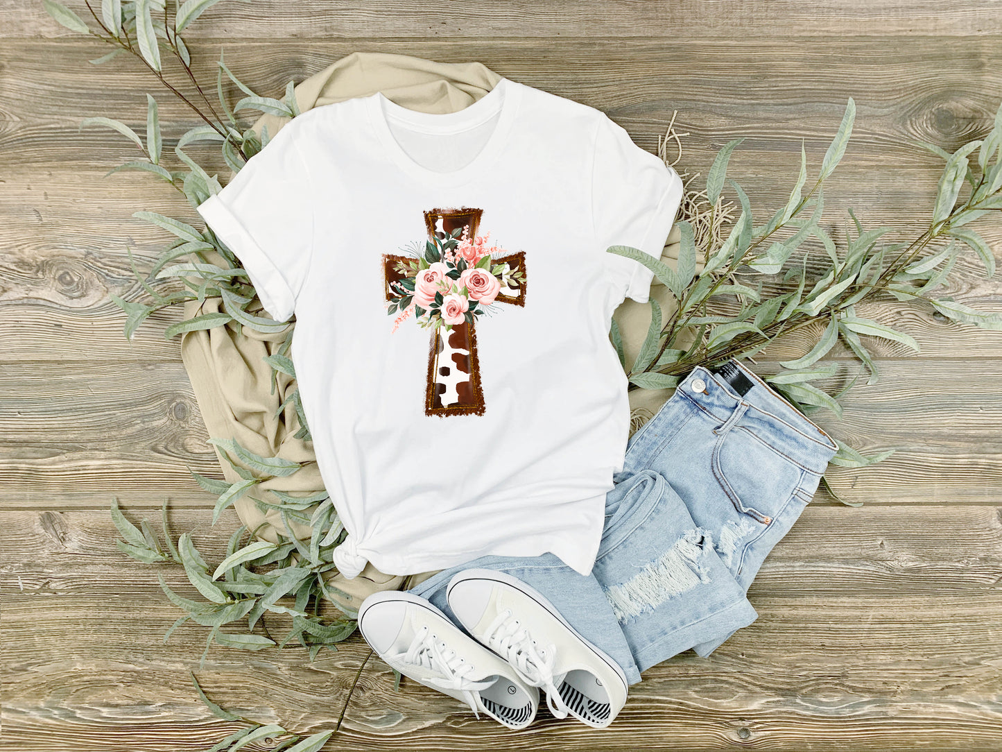Floral Cow Cross Tee