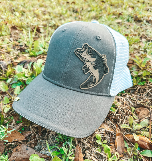 Grey & White Richardson Snapback with Leather Patch